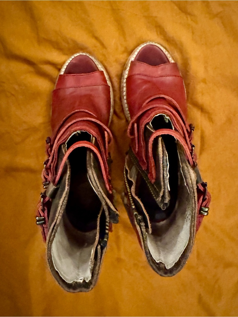 Freebird by Steven Red and Cream Open-Toe Strappy Ankle Booties - Picture 8 of 9